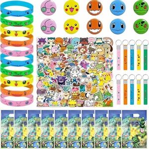 NEW 140pc Pokemon Go Kids Party Gifts Favours Toys Bracelets Bags Pins Stickers
